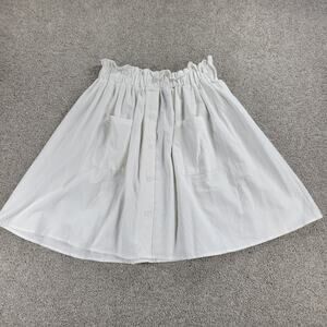Shein Womens Paperbag Skirt 12 XL White High Waist Front Button Pockets Midi